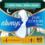 Always Pure Cotton Feminine Pads for Women, FlexFoam Pads with Wings, Size 4, Overnight Absorbency, Unscented, 60 Count (3 Packs of 20) - Image 2