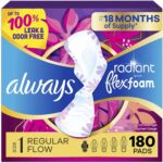 Always Radiant Feminine Pads for Women, Flexfoam Pads with Wings, Size 1, Regular Absorbency, Lightly Scented, 180 Count (6 Packs of 30) - Image 2